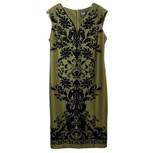 Eci New York Velvet Paisley Flocking Sheath Dress Size 12 Multi Stretch NWT